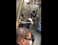 Guy practices boxing punches air on subway 