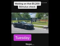 Guy bus stop stimulus check luxury cars