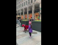 Rat costume guy wears red santa hat 