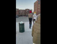 Ladies wearing bounce shoes walk towards lot