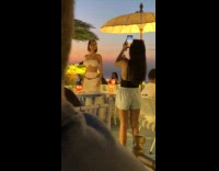 Woman white bikini top beach restaurant photoshoot Part 1