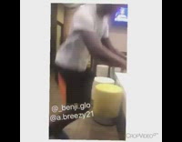 Guy jumping on mcdonalds table falls and breaks it