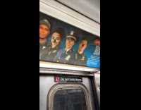 Stickers placed on noses of officer advertisement