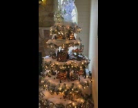 Christmas tree fake snow toy village houses 