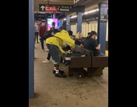 Man grills sandwich at the subway in NY 