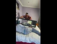 Guys reflection in mirror climbs out 