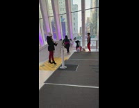 Man red pants tiktok dance mall stairs