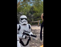 Friends teasing stormtroopers at disneyland