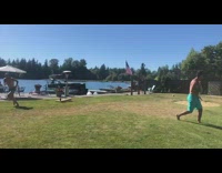 Guys play baseball with beer can shotgun mitt 