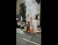 Leopard coat lady has photoshoot with steam 