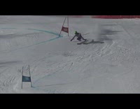 Collab JerrySlams - Guy in ski races rides down mountain fast and runs into finish sign slalom