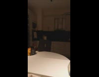 Cat tearing shoebox on table falls when too aggressive