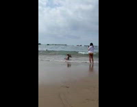 Man shirtless mock pose for beach photo