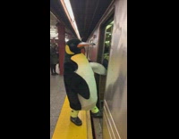 Penguin costume guy rides train pt. 5