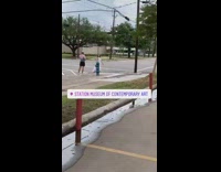 White dress lady dances jumps sidewalk pt. 2