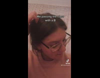 Girl in pink shirt glasses freaking out skit 