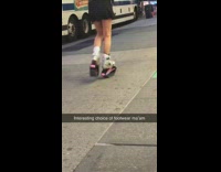 Lady silver pink bounce shoes black skirt 