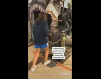 Halloween decoration scares girl blue shorts  