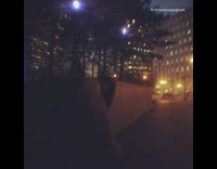 Collab ShredSlams - Skater grinds stair ledge, falls off and lands on his back, night time