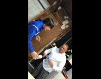 Guy long hair shot gun battle against dad