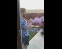 Girl purple smoke bomb backyard top chair 
