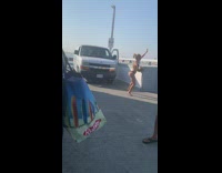 Woman black bikini beach hat dance car