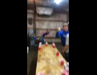 Wood beam breaks and guy lands on back