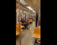 Chucky and Michael Myers stare at each other on train 