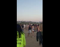 Man almost naked strap underwear walk Coachella