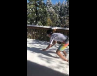 Boy wear goggles dive on balcony snow