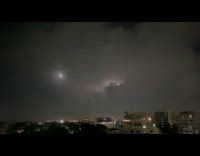 Electrical storm continuous lightning on night sky