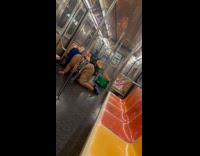 Large woman blue hair twerk inside train