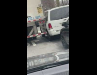 Truck hits and breaks the car beside it 