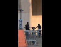 Two girls sit locked rental bicycle exercise 