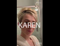 White bathrobe girl karen tips hairspray bathroom 