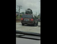 Collab WINY - Children black toy car on top of car on highway
