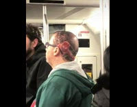 Guy has colored spiderman haircut on the subway