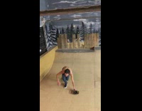 Shirtless guy jumps skateboard onto ramp fail 