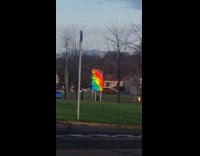 Sunlight hit road sign reflect rainbow light