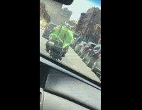 Viking hat green cape guy motorcycle flag