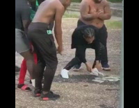 Guys blast music outside make it rain