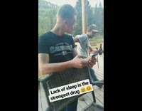 Two sleep deprived guys dance to Flume Hyperparadise song on cabin porch