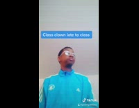 Guy blue jacket class clown glasses