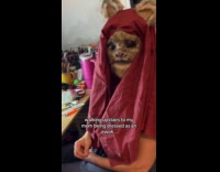 Submitter walks in on mom dressed as ewok