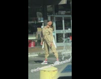 Beige jumpsuit parking lot seven eleven girl