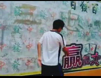 White shirt guy dances spins into backdrop 