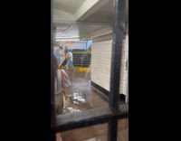 Water leaks out from subway tile wall