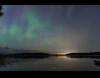 Aurora Borealis over lake night sky time lapse