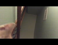 Orange kitten hits phone camera on stairs 