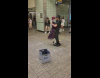 Guy dances and moves skeletons hips 